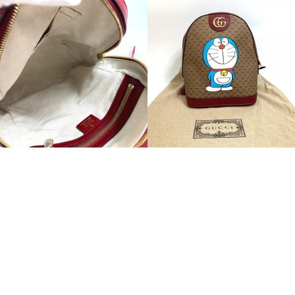 GUCCI 647816 GG Supreme Doraemon x GUCCI Small Backpack PVC/Leather Beige x Red - Picture 9 of 12